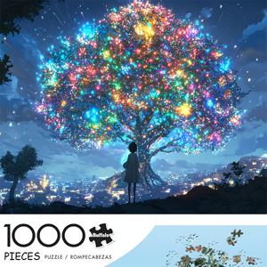 TEMU 1000피스 미니 퍼즐 - 마법의 빛나는 나무와 별과 도시 풍경, 중급 난이도, 고품질 두꺼운 종이, 내구성 & 휴대용 DIY 아트 데코, 생일, 부활절, 추수감사절, 라마단 선물로 완벽한 선택 (14.96x10.24인치), 홈 장식, 정교한 디자인, 섬세한 공예품 제작, 공예 애호가를 위한