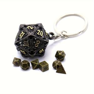 TEMU D20 메탈 할로우 박스 + 7개 메탈 주사위 세트, 휴대용 보드 게임 주사위 미니 키트, 블러드스테인 스타일 주사위 펜던트 할로윈 크리스마스 선물|주사위