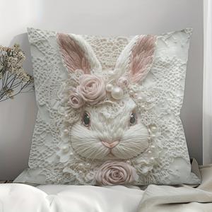 TEMU 17.7*17.7인치(45*45cm) 귀여운 이스터 토끼 베개커버, 이스터, 침대, 소파, 창가용, 일상 사용 또는 고급 자체 장식, 거실, 침실, 차량에 적합