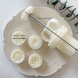 TEMU 세트, 미니 꽃 문 케이크 몰드, 1pc 몰드 및 4pcs 스탬프 포함, DIY 핸드 프레스 쿠키 스탬프, 데이지 해바라기 연꽃 모양 월병 메이커, 중순 가을 축제 과자 도구, 베이킹 도구, 주방 가제트, 주방 액세서리, 가정용 주방 용품