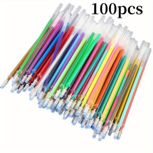 TEMU 100개/세트 1.0mm 글리터 펜 리필 세트 플래시 멀티컬러 젤 펜 리필 코어 아트 쓰기 펜 리필 용품(펜 리필만 포함, 펜은 포함되지 않음)