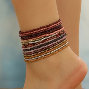 TEMU 18pcs 갈색 탄성 여름 해변 미니 쌀 구슬 Stackable 발목 팔찌 세트와 파란색 된 구두 세트