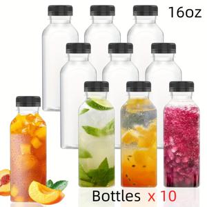 TEMU 10개/18개 빈 투명 플라스틱 주스 병 4oz 5oz 8oz 16oz 빈 대량 물 용기, 액체용 물병, 캠핑 파티 주스 병 음료 대량 용기, 주스, 우유 및 기타 음료용 검은 뚜껑이 있는 물병