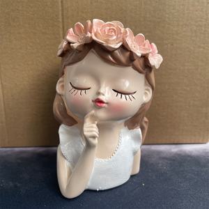 TEMU 화사한 소녀 얼굴 모양 작은 다육이 화분, 배수구 구멍이 있는 사랑스러운 화분 1개, 머리 모양 화분, 식물 애호가를 위한 요정 정원 화분, 선물 아이디어, 실내 식물을 위한 장식용 화분