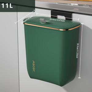 TEMU 냄새 차단 뚜껑이 있는 벽걸이형 직사각형 - 대용량 내구성 플라스틱 바구니, 주방/욕실/침실 및 상업용, 모던 디자인, 전기 불필요, 욕실 , 세련된 트림 디테일|쓰레기통|음식물쓰레기통