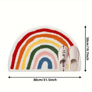 TEMU 풀밭 무지개 욕실 러그, 미끄럼 방지 TPR 바닥이 있는 반원형 폴리에스테르 니트 직물 욕실 매트, 흡수성 욕실 카펫, 홈 데코 화장실 발판, 풍성한 플러시 겨울 장식 장식품|발매트