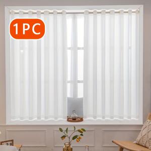 TEMU 1PC 클래식 플레인 세미 쉬어 그로밋 윈도우 커튼 - 거실, 침실, 발코니, 사무실, 주방용 세탁 가능 폴리에스터 패널 - 다양한 방 타입용 장식 목가적 테마 도어 패널