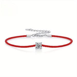 TEMU LOVESSOM 우아한 0.5ct 모이사나이트 가디언 로프 팔찌, 925 스털링 실버 레드 코드 - 빈티지 스타일, 일상 착용 및 선물용, 선물 상자 포함 - 할로윈, 크리스마스, 추수감사절에 완벽, 모이사나이트, 패션 기질, 커플용