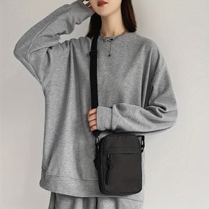 TEMU 여성용 캐주얼 미니 크로스바디 백 - 내구성 있는 옥스포드 원단, 지퍼 클로저, 매일 사용하는 필수품 및 휴대폰 보관을 위한 슬림한 블랙 디자인