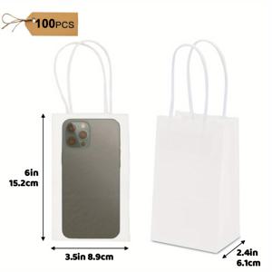 TEMU 100개입 작은 크래프트 종이 봉투, 6x3.5x2.4인치 미니 화이트 종이 봉투, 대량 미니 크리스마스 선물 봉투, 데이 손잡이 가방, 파티 선물 가방, 굿디 가방, 소규모 비즈니스, 소매, 결혼식, 생일용 (화이트)