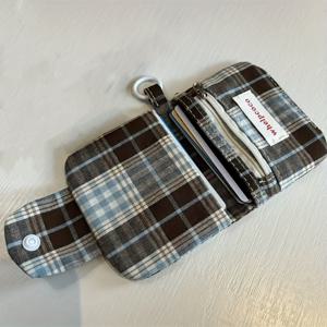 TEMU 빈티지 체크무늬 지갑 - 여성용 멀티레이어 동전 주머니, 이어폰 파우치 & 카드 홀더