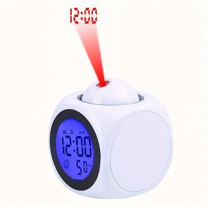 TEMU 직사각형 LED 프로젝션 알람 시계 | 음성 시간, 온도 및 습도 표시기 | 스누즈 기능 | ABS 플라스틱 | 모던 블랙 디자인과 빨간색 알람 라이트 | 홈&오피스용 멀티기능 디지털 데스크 클락, 침대 옆 알람 시계 | 세련된 디지털 시계 | 레드 레이저 프로젝션, 침실용 알람 시계