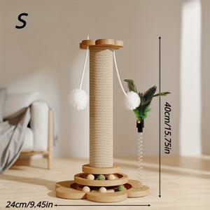 TEMU 회전 플랫폼이 있는 상호작용적인 고양이 스크래처 - 내구성이 뛰어난 시살 로프로 감싸진 스크래처, 공, 인공 깃털 장난감, 고양이와 성인 고양이를 위한 다단계 디자인, 애완 동물 액세서리, 고양이 놀이 시간|회전 스크래처|내구성이 뛰어난 고양이 장난감, 고양이 스크래처 포스트