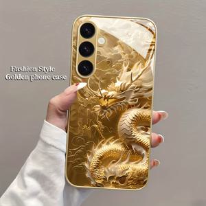 TEMU 삼성 갤럭시 S 시리즈 / 20 / S21 / S22 / S23 / S24 / S21 울트라 / S22 울트라 / S23 울트라 / S24 울트라 / S25 / S25 플러스 / S25 울트라용 웅장한 골든 드래곤 풀 랩 엣지 유리 폰 케이스