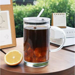 TEMU 1pc 대용량 헤비 듀티 유리 컵, 뚜껑, 빨대, 손잡이 - 1000ml/34oz, 열 저항성, 재사용 가능, 쉬운 청소, 넓은 입자 디자인, 홈메이드 음료, 주스에 이상적, 생일 및 휴일을 위한 완벽한 선물, 음료 컵 | 장식 컵 | 내구성 있는 유리 컵