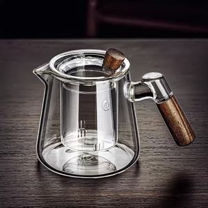 TEMU 1pc/650M 유리 커피 포트, 유리 티포트, 손잡이가 달려 있으며 필터가 달려 있으며 차와 물을 분리할 수 있으며 물을 끓일 수 있으며 커피를 끓일 수 있으며 연회색 투명색입니다.