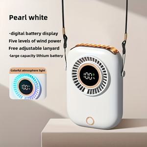 TEMU 1pc 다기능 휴대용 목 팬, LED 조명, 5단계 조절 가능, 1200mAh 충전식 리튬 배터리, USB 충전, 야외 여행 및 캠핑에 이상적, 완벽한 선물 옵션, 휴대용 팬|캠핑선풍기