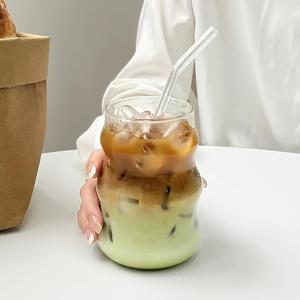 TEMU 1개, 17.5온스 투명 유리 커피컵 스트로우 포함, 흐릿한 패션 모양 유리, 레스토랑 파티 테이블웨어, 재사용 가능, 커피, 우유, 주스에 적합, 가정 및 사무실 사용에 적합, 생일, 크리스마스, 할로윈에 완벽