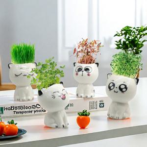 TEMU 1~4개/세트 세라믹 미니 고양이 만화 귀여운 화분 식물, 데스크탑 고양이 식물 DIY, 아이들과 친구들을 위한 완벽한 선물