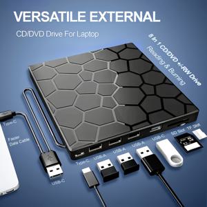 TEMU 노트북용 외부 CD/DVD 드라이브, 노트북용 DVD 플레이어, 8인 1 USB 3.0 울트라 슬림 휴대용, 맥 및 11/10/8/7 리눅스 호환 DVD/CD 버너 외장 디스크 드라이브 광학 장치|CD플레이어