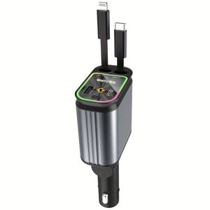 TEMU 4-in-1 알루미늄 합금 차량용 충전기, 66W 리트랙터블 스타리 스카이 루프 차량 충전기 (레드 앰비언트 라이트), 아이폰/스마트폰/23/S22/Pixel 호환, 조절 가능한 소켓, 안티탱글 디자인, 2.6ft Type-C & USB-C 케이블 + 듀얼 USB-C 어댑터 포함, 모든 차종 지원