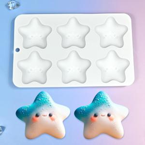 TEMU 모스트솜 3D 실리콘 별 모양 디저트 몰드 - 케이크, 무스, 초콜릿, 비누 & 목욕 폭탄용 귀여운 만화 베이킹 몰드 - 붙지 않음, 쉬운 탈형, 재사용 가능, 휴일 및 파티 간식용 6구 머핀 팬