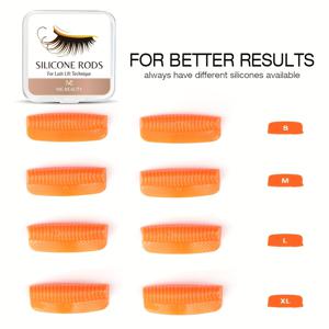 TEMU 8pcs 4 사이즈 자체 스티키 라쉬 리프팅 패드, 글루 없는 눈썹 리프팅 셸드, 재사용 가능한 및 부드러운 실리콘 라쉬 리프팅 로드, 눈썹 퍼밍 컬러(오렌지)