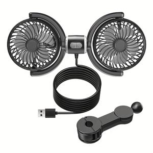 TEMU 1pc USB 듀얼 헤드 자동차 에어컨 팬 - 360° 다각형 조절 가능, 5개의 날개, 3단계 강력한 공기 순환, 소음 감소 디자인, 설치가 쉬움, 접이식으로 보관 가능, 자동차 및 가정용으로 완벽, 자동차 에어컨 | 현대 자동차 액세서리 | 조절 가능한 팬 각도, 자동차 시트 팬|에어컨선풍기
