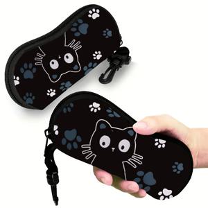 TEMU 귀여운 검은 고양이 안경 케이스, 지퍼가 있는 - 고양이 팬을 위한 인기, 읽기 안경을 위한 고무 프레임, 손가락 인쇄 디자인의 컴팩트하고 스타일리시한 보호 커버, 내구성과 긁힘 방지 안경 포켓, 지퍼 잠금, 남성과 여성 모두에게 적합한 휴대용 액세서리, 안경 가방 | 재미있는 디자인 | 네오프렌으로 제작된 귀여운 안경 케이스