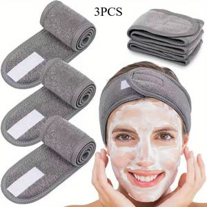 TEMU 3pcs 조절 가능한 스파 헤드밴드, 얼굴 마스크 및 샤워용 - 부드럽고 통기성이 좋은 헤어 밴드, 안전한 핏, 흰색 및 검정색 디자인으로 휴식과 피부 관리 루틴을 위한