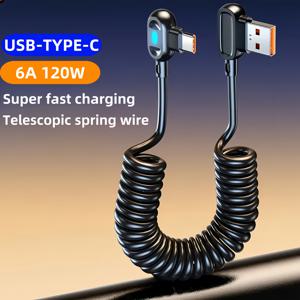 TEMU USB 타입 C 맥스 120W 6A 고속 충전 및 데이터 전송 듀얼 기능 스프링 커브드 케이블, OPPO 샤오미 갤럭시 S24 S23 S22 레드미 원플러스 주류 폰 액세서리 및 차량용 충전기 케이블에 적합한 USB-C 데이터 케이블, 휴대용 보조배터리 USB TYPE-C 코드, 엉킴 방지 쉬운 보관|보조배터리|C타입충전기|보조배터리20000