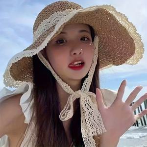 TEMU 1pc 여성 프랑스 스타일 스트로햇, 새로운 여름 2025 통기성 레이스 홀로우 아웃 모자, 비치 모자, 여성 태양 하|여름모자