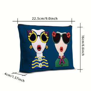 TEMU 2D 포켓북, 2D 포켓북 | 안경과 꽃 액세서리가 있는 화려한 만화 프린트 포켓, 기계 세탁 가능한 폴리에스터, 여행 및 선물에 이상적, 여행 액세서리 | 재미있는 액세서리 | 내구성 있는 직물, 귀여운 포켓