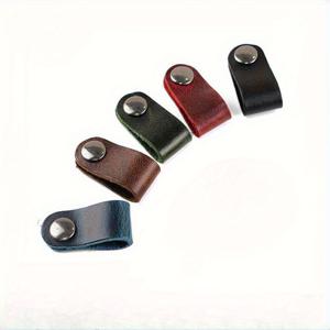 TEMU 5팩 가죽 케이블 정리기 버튼 클로저 - 내구성 있는 코드 & 이어폰 관리 타이, 깔끔한 보관용, 엉킴 방지 디자인, 6가지 색상 (레드, 베이지, 브라운, 그린-탄, 퍼플, 블루그린) - 전자 액세서리 노화 방지, 재사용 가능한 케이블 타이, 디자인, 매끄러운 질감