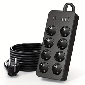TEMU FDGAO 서지 프로텍터 멀티탭 (8개 AC 콘센트 & 4개 USB 포트, 1개 USB-C 고속 충전), 5.91ft 브레이디드 연장 코드, 플랫 플러그 벽걸이형, ETL 인증 홈 오피스 충전 , 현대적 디자인, 내구성 강화, 공간 절약형, 사무실용 멀티탭, USBC 충전 지원