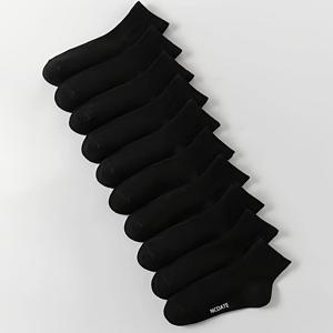 TEMU 10켤레 NCDATE 통기성 땀 흡수 발목 양말 - 레터 디자인, 블랙 & 화이트, 남녀공용, 체육관·캐주얼·오피스·액티브 라이프스타일, 심플 스타일, 부드러운 소재, 피트니스 애호가용