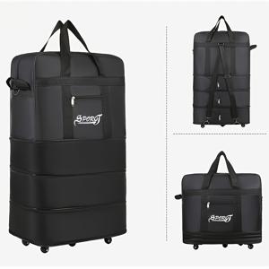 TEMU 1pc 접이식 롤링 여행 캐리어 가방, 폴리에스터 소재 대용량 수트케이스 바퀴 달린, 체크 두펠 가방, 남성 및 여성을 위한 다단계 계층형 보관, 여행, 이사, 캠핑을 위한 공간 절약형 정리함