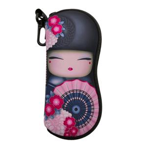 TEMU 1 일본 복숭아 꽃 무늬 기모노 인형 패턴 지퍼 안경 케이스, 초경량 휴대용 PVC 지퍼 안경 파우치 모든 종류 및 크기에 적합, 남녀 공용