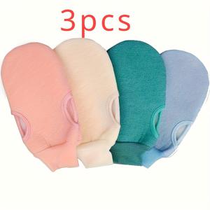 TEMU 3pcs 듀얼 사이드 목욕 수건 - 거친 및 미세한 질감, 보너 스크럽 글러브 포함, 무작위 색상, 전체 신체 세척 및 손 관리, 목욕 수건