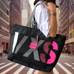TEMU 해변 토트백에 문자 프린트, 큰 용량의 가벼운 휴대용 나일론 숄더백, 여성용 패션 캐주얼한 간단한 해변 필수품 핸드백 및 여행용품
