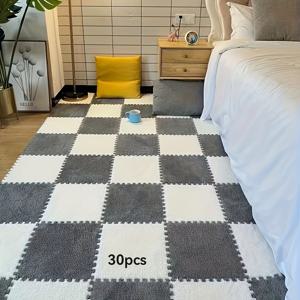 TEMU 30pcs 브레이드 플란넬 에어리어 러그 세트, 저피일 세탁 가능한 사각형 매트, 폴리에스테르 10% 및 EVA 90%, 기계제작 바닥 타일, 침실, 거실, 옷장, 공부실, 게임룸, 타타미, 베이 창, 홈 데코, 휴일 테마|게임