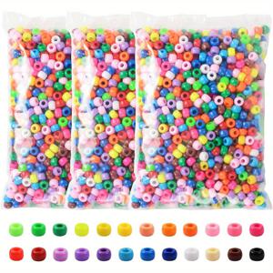 TEMU 포니 비즈 3600개 6x9mm 다색 플라스틱 공예 비즈 세트, DIY 쥬얼리 만들기 캔디 팔찌용 무지개 머리 비즈 24가지 색상 대량