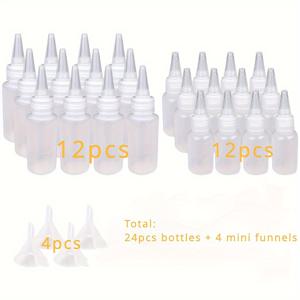 TEMU 캡이 있는 24개의 플라스틱 압착병 세트, 12개의 30ml 병과 12개의 60ml 병으로 구성되어 있으며, 4개의 미니 펌프가 함께 제공됩니다. 예술 및 공예, 접착제, 장식 용품에 이상적입니다.