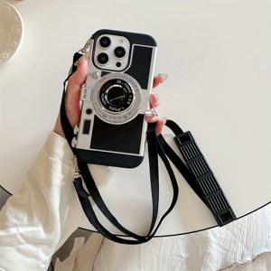 TEMU 아이폰 16 15 프로 14 플러스 11 프로 맥스용 패션 크로스바디 스트랩 3D 카메라 폰 케이스 귀여운 소프트 보호 케이스|아이폰케이스|핸드폰스트랩