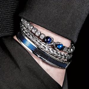 TEMU 3개 세트 럭셔리 스테인리스 스틸 대칭 클로우 팔찌, 천연 타이거 아이 비즈 남성 개성 오픈 뱅글 선물
