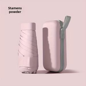 TEMU 포레인트 컴팩트 접이식 미니 우산 - 17cm 경량 휴대용 태양 우산, 6개 리브 내구성 디자인, 4가지 색상(핑크, 블루, 옐로우, 화이트) 및 블랙 핸들, 여행 우산, 우산, 스타일리시 우산, 경량 우산