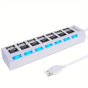 TEMU 4/7 포트가 있는 고속 USB 2.0 허브, 멀티 스플리터 어댑터 확장기, PC 및 노트북용 스위치용 LED 램프, 익스텐더