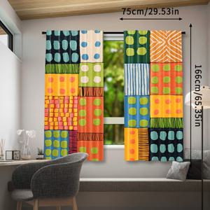TEMU 2pcs 화려한 기하학적 프린트 커튼 - 원, 줄무늬 및 점이 있는 색다른 추상 디자인, 거실, 침실 또는 가정 장식용으로 쉽게 설치할 수 있습니다, 폴리에스터 소재, 반투명, 막대 포켓 스타일, 침실 장식 | 현대적인 커튼 | 폴리에스터 커튼