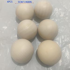 TEMU 공예, DIY 주얼리 만들기, 크리스마스 트리 & 화환 장식용 6개 대형 50mm 나무 공 - 구멍 없음, 나무 비즈, 예술 공예 재료