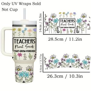 TEMU 2pcs 교사 주제 PVC 슬리브 장식, UV 프린트 꽃과 영감을 주는 문구, 40oz 텀블러에 맞춰서 제작, 교육자에게 완벽한 선물, 유리, 플라스틱, 나무, 금속 표면에 적합, 영감을 주는 선물 | 꽃 디자인 | 내구성이 뛰어난 PVC, 교사 선물